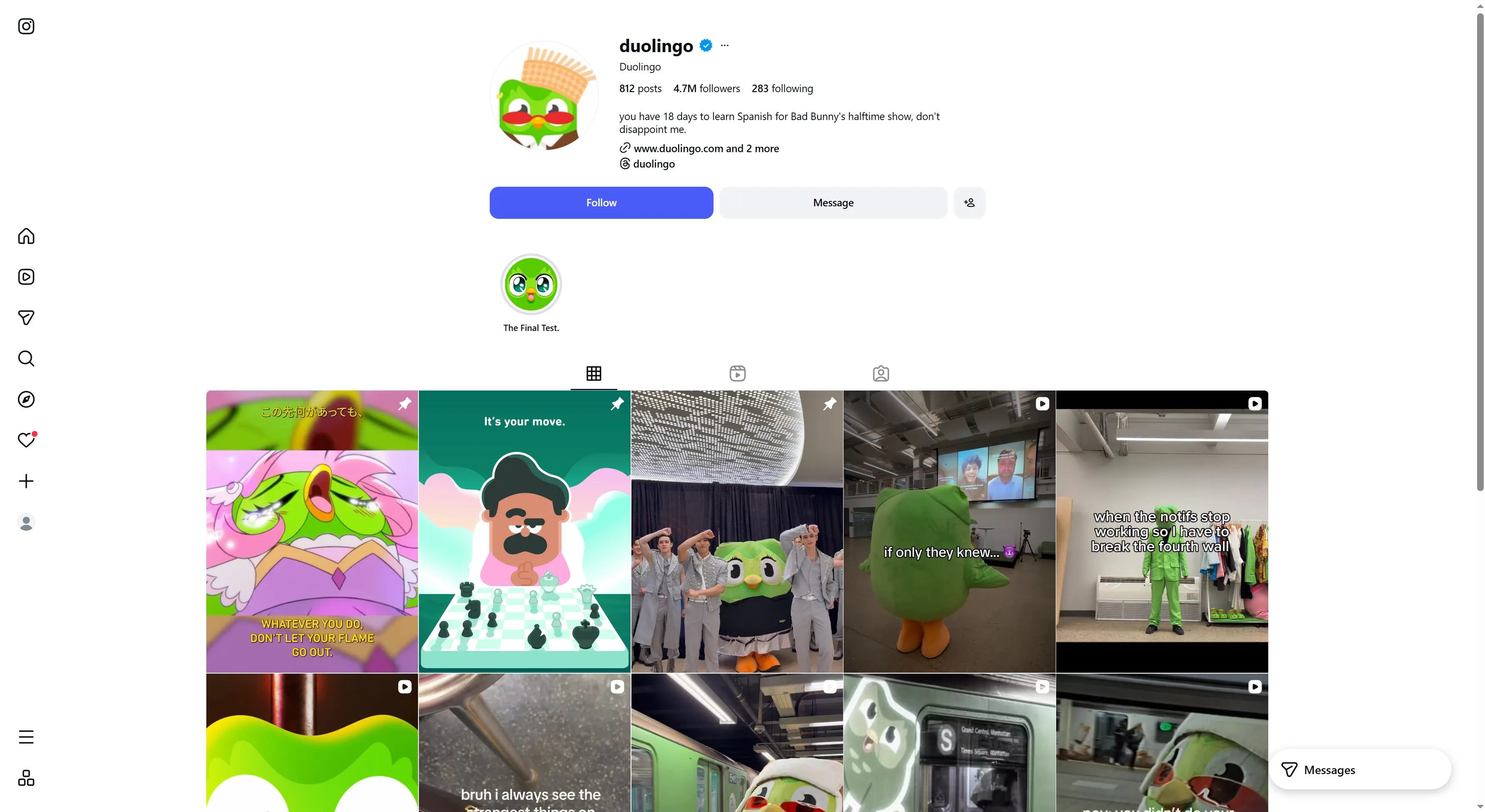Duolingo Instagram Profile