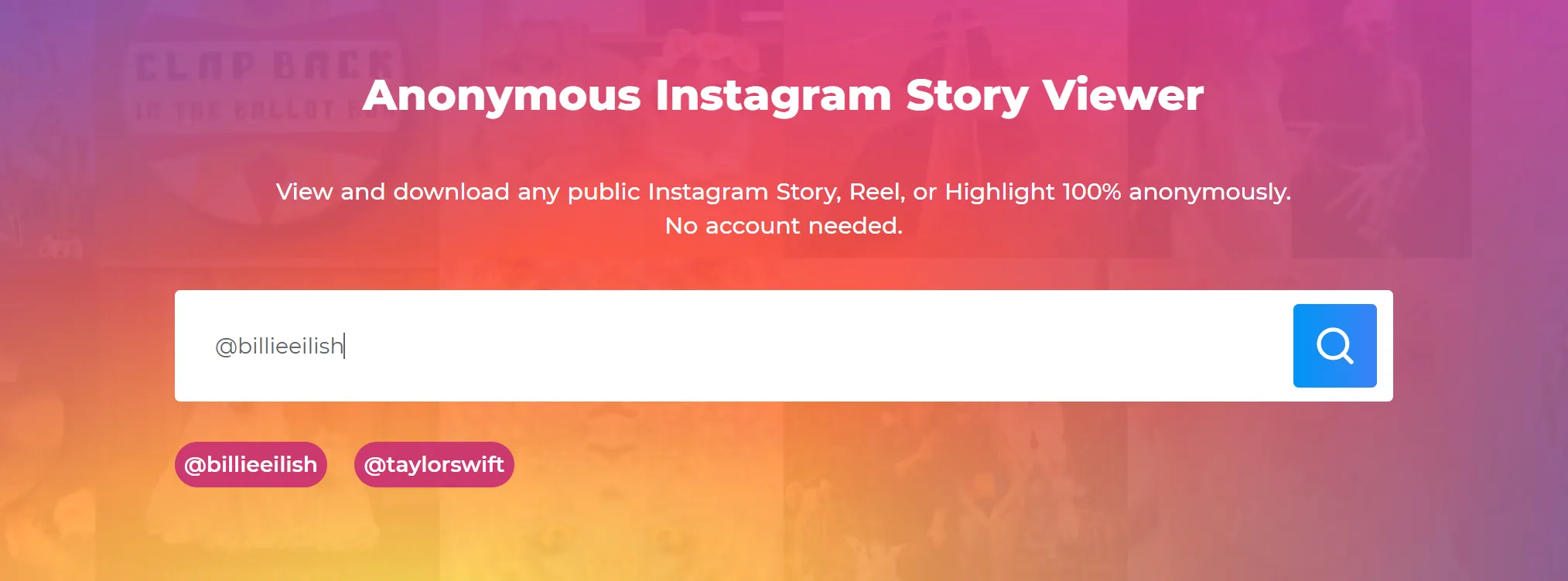 Memasukkan username Instagram di bilah pencarian