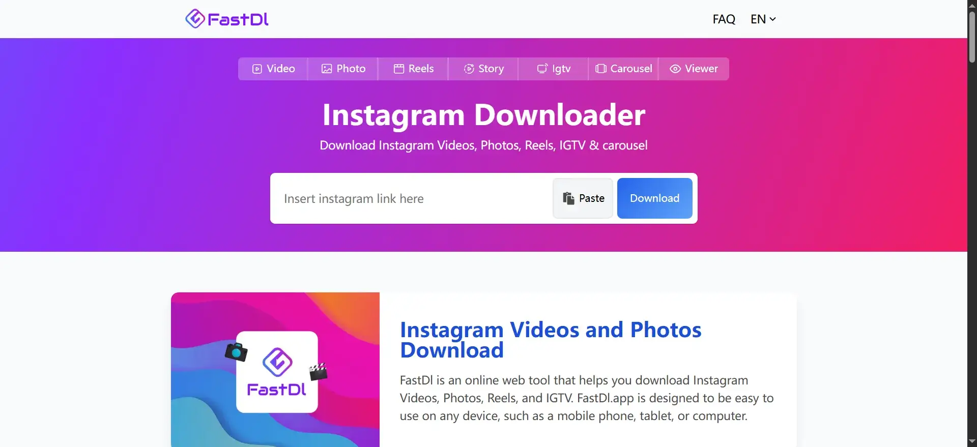 Interface du Visionneur Anonyme de Stories Instagram FastDL