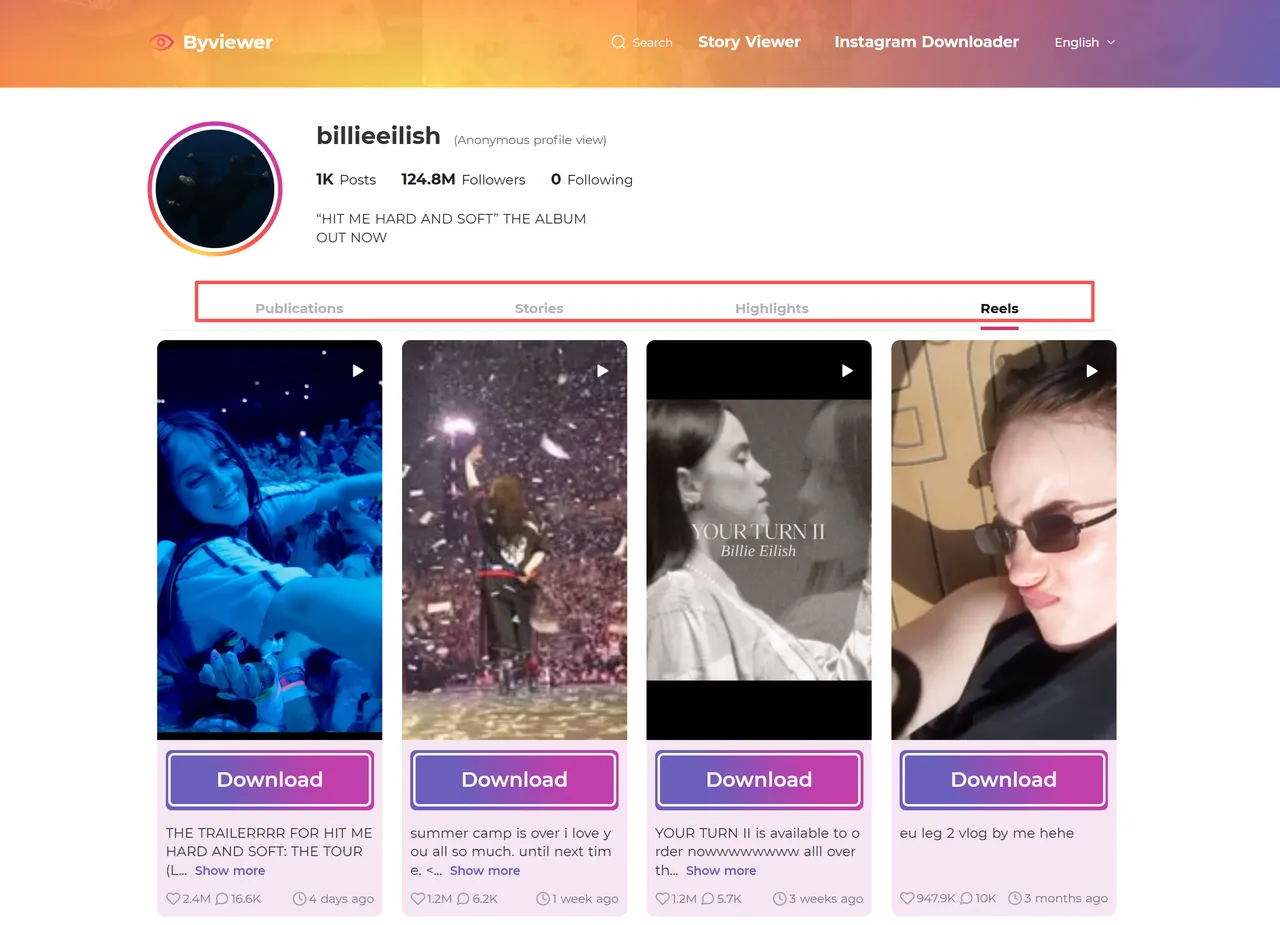 Sorotan dan postingan ditampilkan di ByViewer
