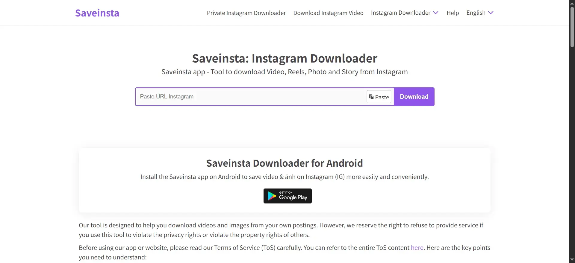 Interface du Visionneur Anonyme de Stories Instagram SaveInsta