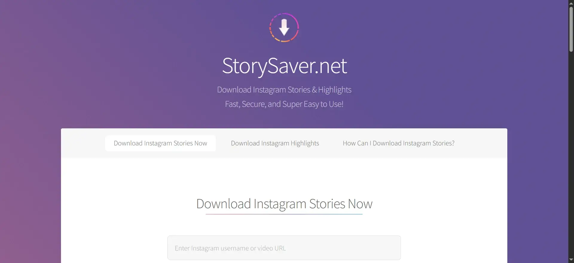 Interface du Visionneur Anonyme de Stories Instagram StorySaver