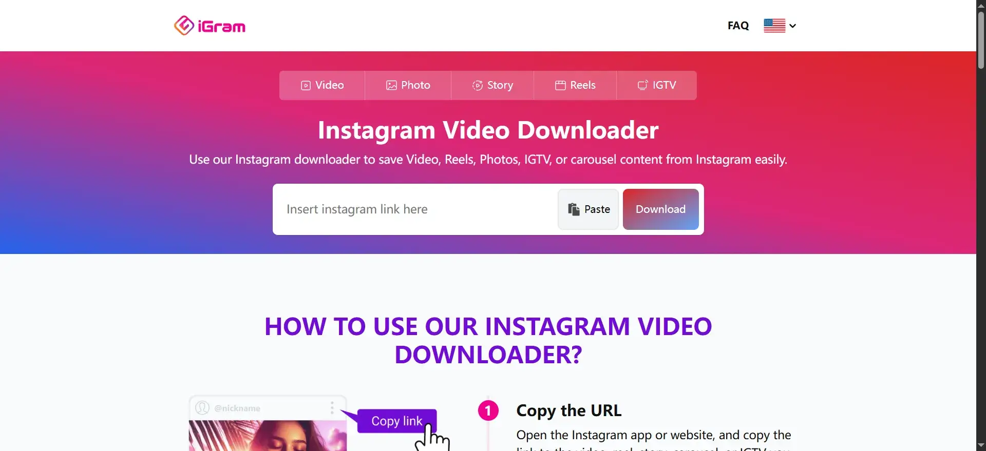 Interface du Visionneur Anonyme de Stories Instagram iGram