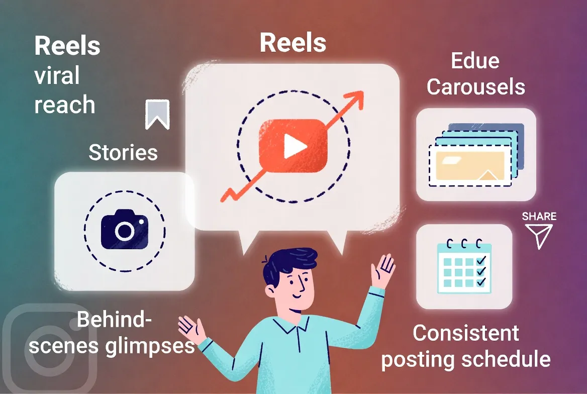 Instagram content pillars strategy with Reels, carousels and stories 2026