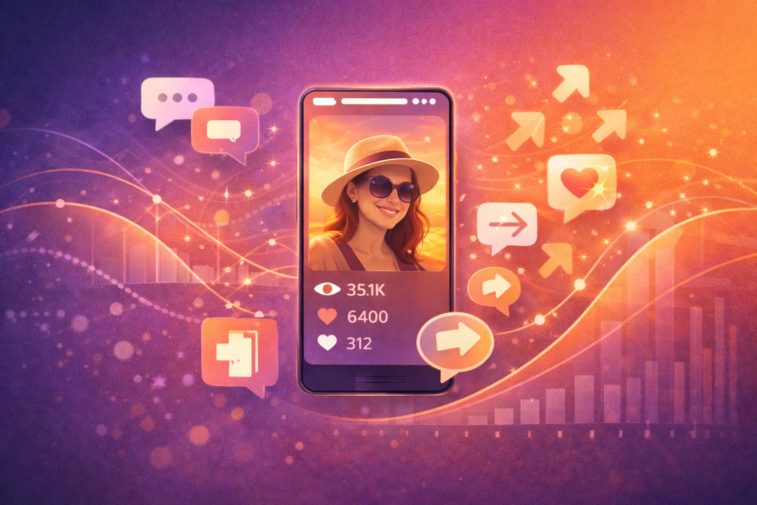 Ilustración de las señales de engagement de las Stories de Instagram, con retención, respuestas, compartidos, salidas y taps hacia adelante