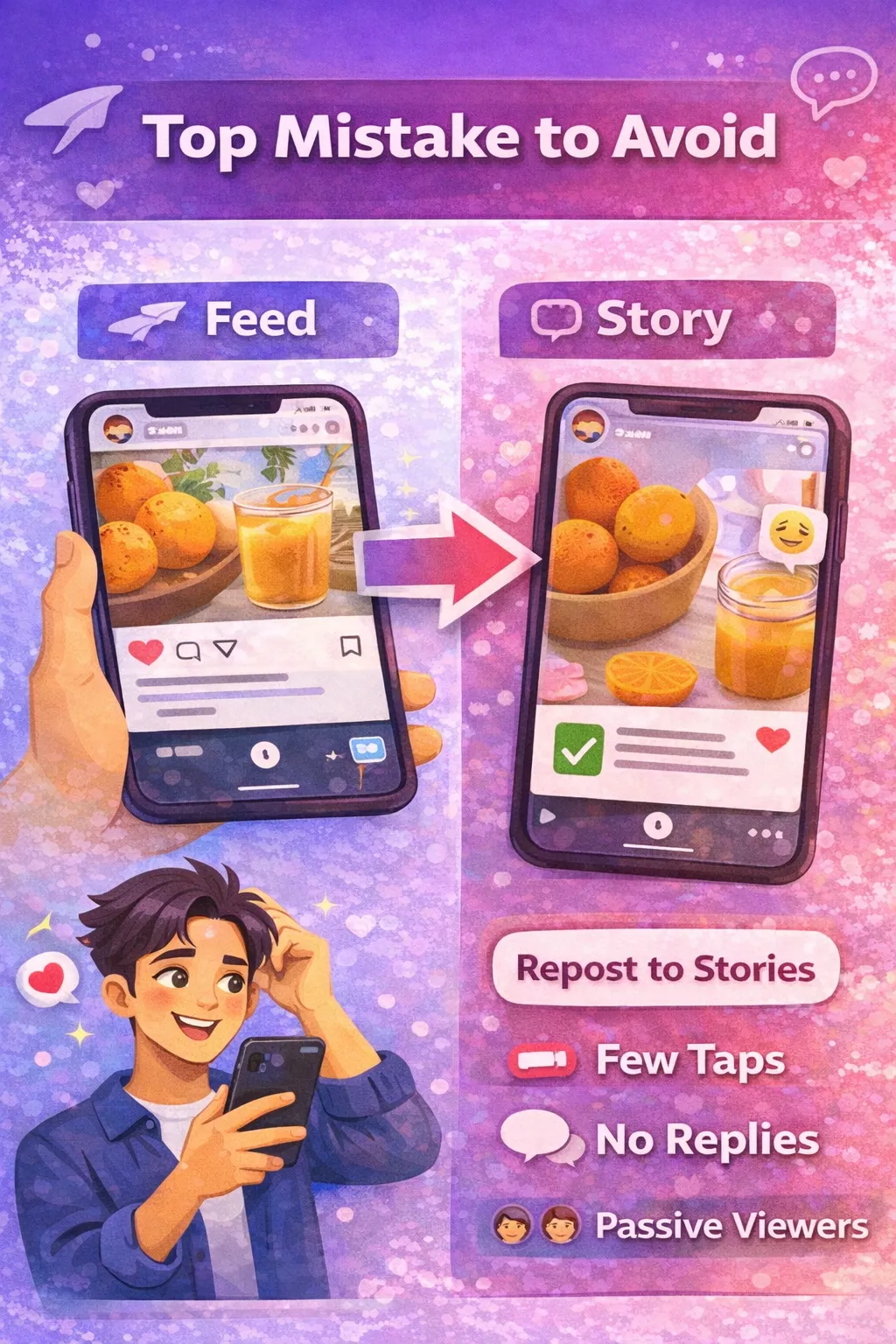 Common Instagram Story mistake reposting feed posts without engagement stickers or interaction
