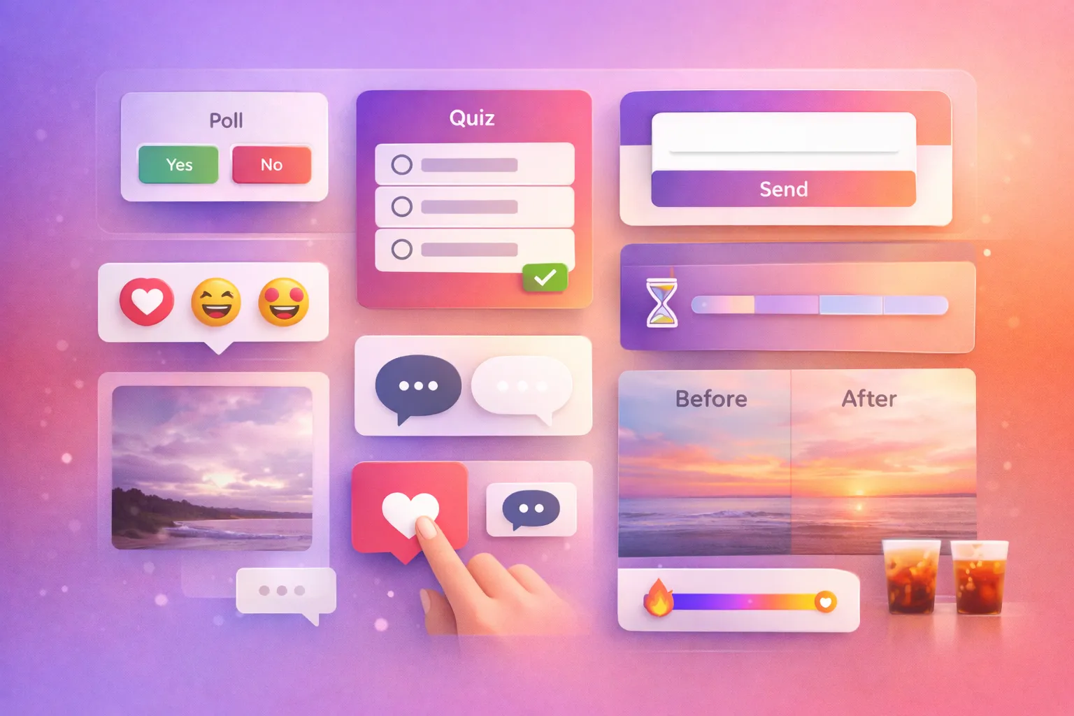 Resumen de ideas interactivas para Stories de Instagram con encuestas, quiz, preguntas y cuenta atrás